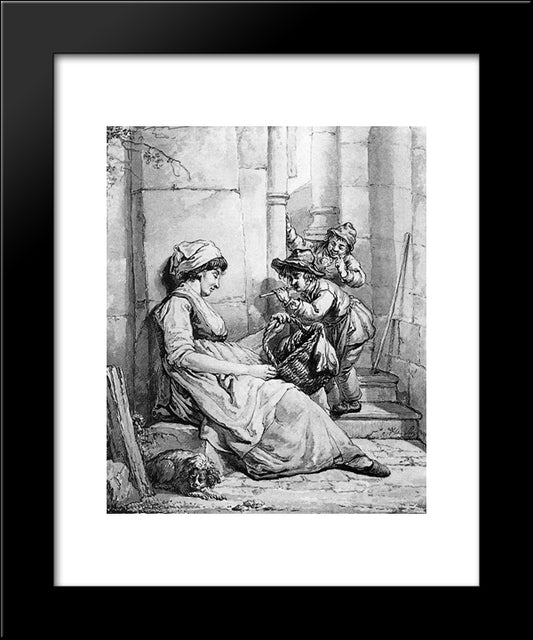 Sleeping Woman Teased By Two Boys 20x24 Black Modern Wood Framed Art Print Poster by van Strij, Abraham