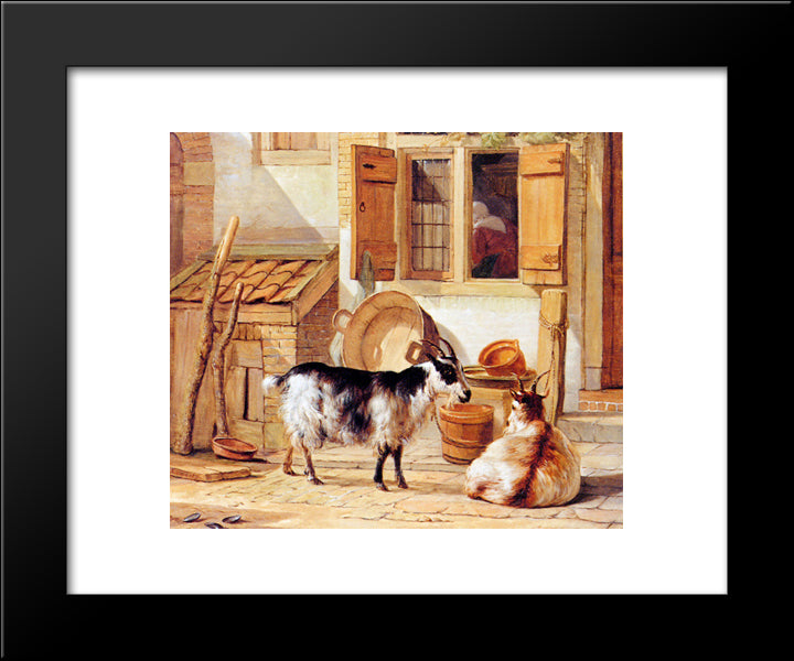 Two Goats In A Yard 20x24 Black Modern Wood Framed Art Print Poster by van Strij, Abraham