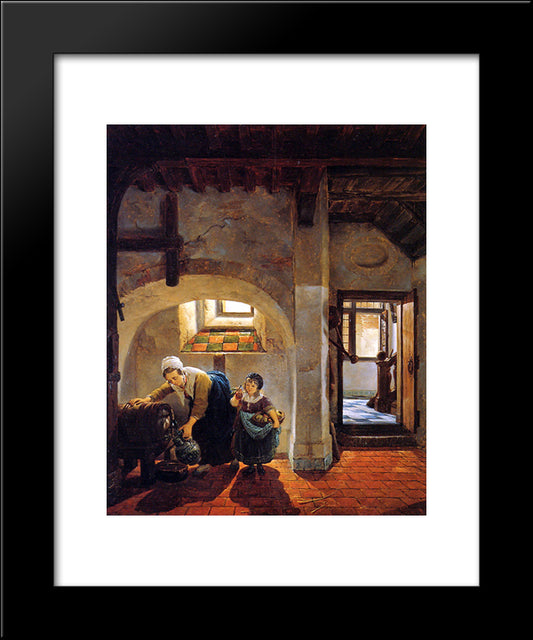 Woman And Child In Basement 20x24 Black Modern Wood Framed Art Print Poster by van Strij, Abraham