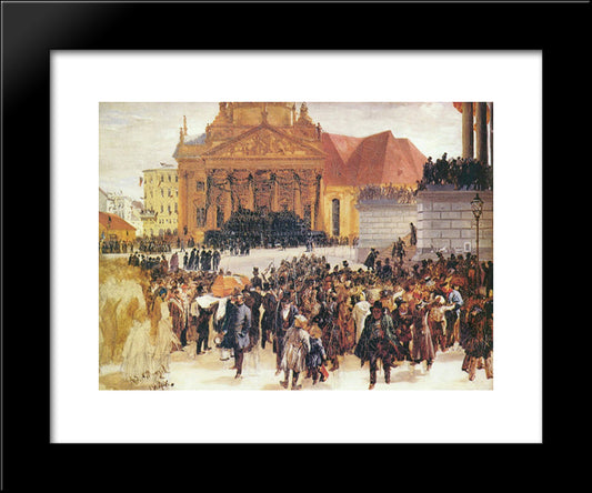 Aufbahrung Der Marzgefallenen 20x24 Black Modern Wood Framed Art Print Poster by Menzel, Adolph