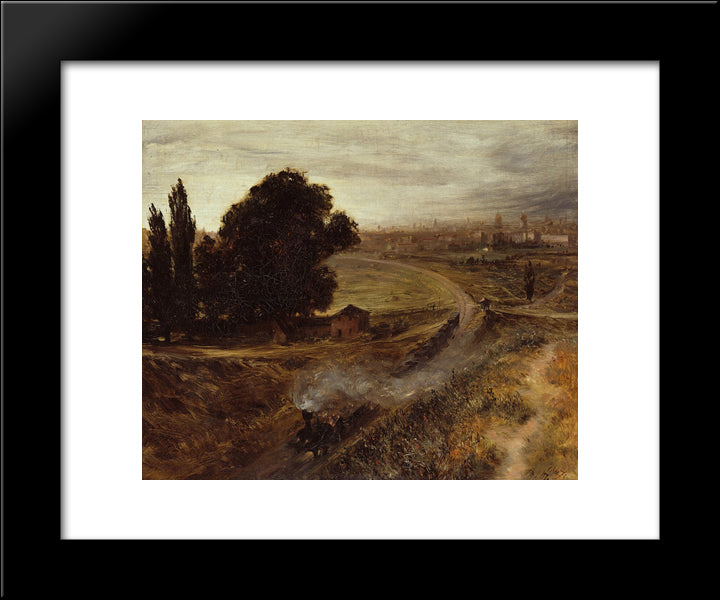 The Berlin-Potsdam Railway 20x24 Black Modern Wood Framed Art Print Poster by Menzel, Adolph