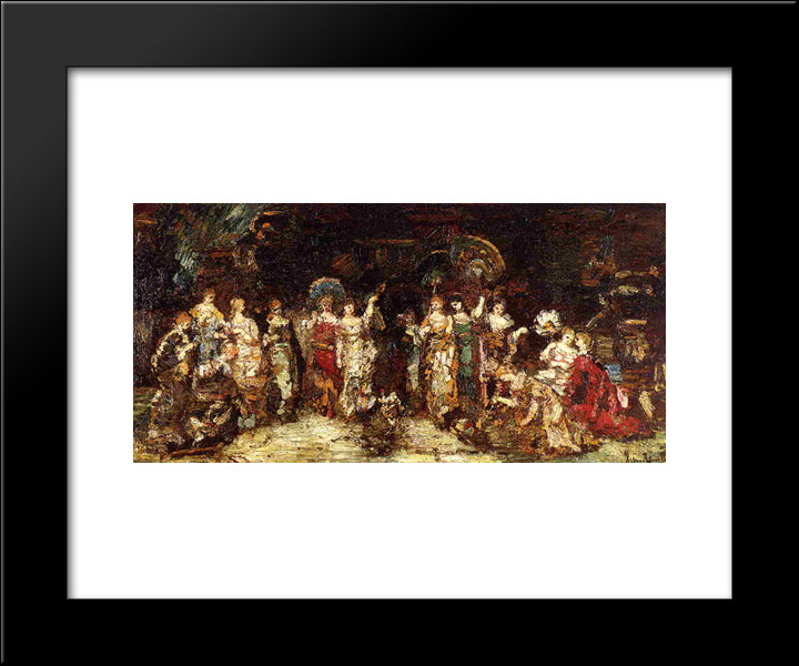 Cock Fight In Front Of A Group Of Young Women 20x24 Black Modern Wood Framed Art Print Poster by Monticelli, Adolphe Joseph Thomas