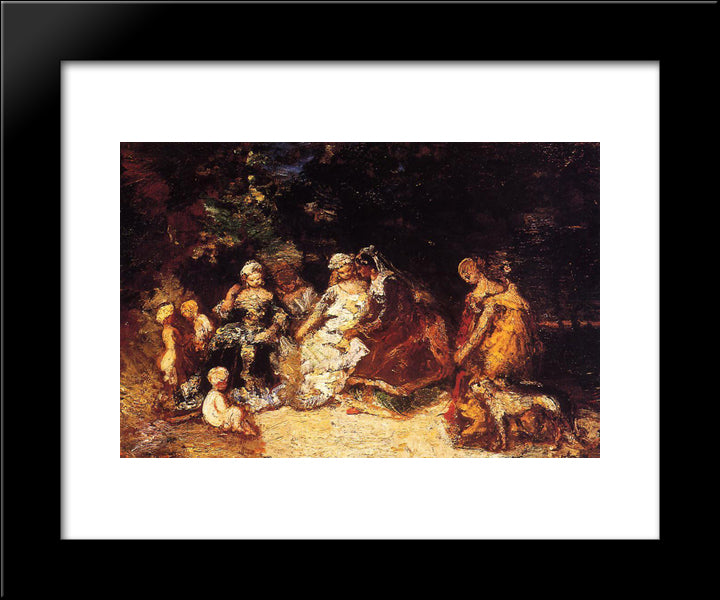 Elegant Women And Cupids 20x24 Black Modern Wood Framed Art Print Poster by Monticelli, Adolphe Joseph Thomas