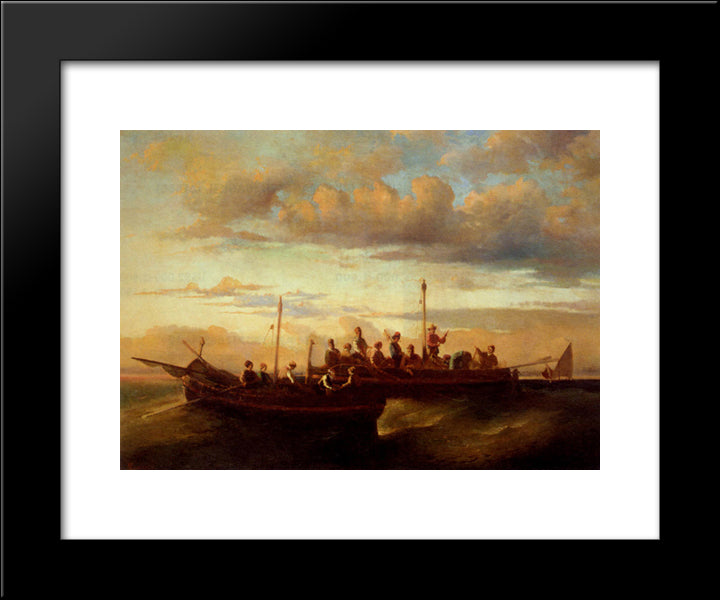 Italian Fishing Vessels At Dusk 20x24 Black Modern Wood Framed Art Print Poster by Monticelli, Adolphe Joseph Thomas