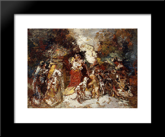 Rendezvous Under The Flowered Bower 20x24 Black Modern Wood Framed Art Print Poster by Monticelli, Adolphe Joseph Thomas