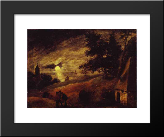 Dune Landscape By Moonlight 20x24 Black Modern Wood Framed Art Print Poster by Brouwer, Adriaen
