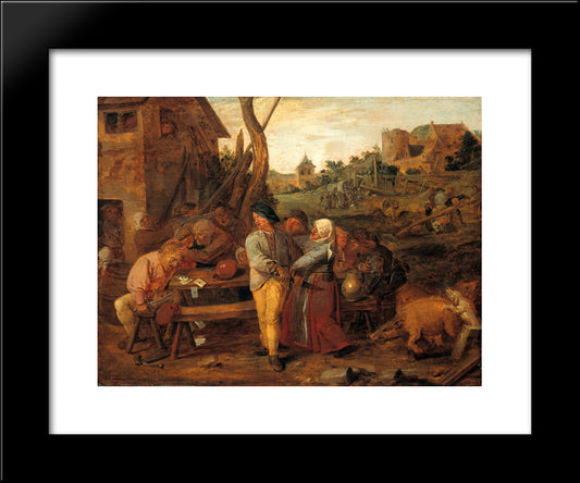 Farmers Fight Party 20x24 Black Modern Wood Framed Art Print Poster by Brouwer, Adriaen