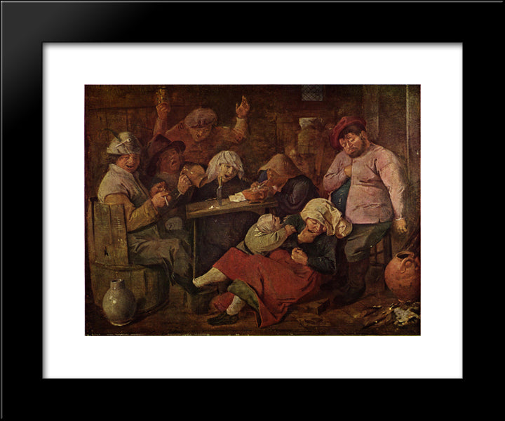 Inn With Drunken Peasants 20x24 Black Modern Wood Framed Art Print Poster by Brouwer, Adriaen