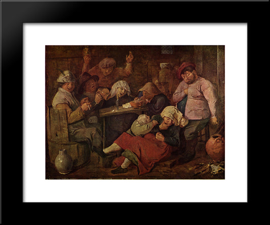 Inn With Drunken Peasants 20x24 Black Modern Wood Framed Art Print Poster by Brouwer, Adriaen