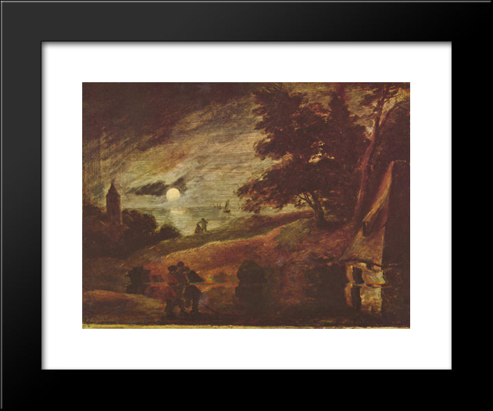 Moonlit Landscape 20x24 Black Modern Wood Framed Art Print Poster by Brouwer, Adriaen