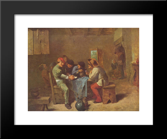 Peasants Playing Cards In A Tavern 20x24 Black Modern Wood Framed Art Print Poster by Brouwer, Adriaen