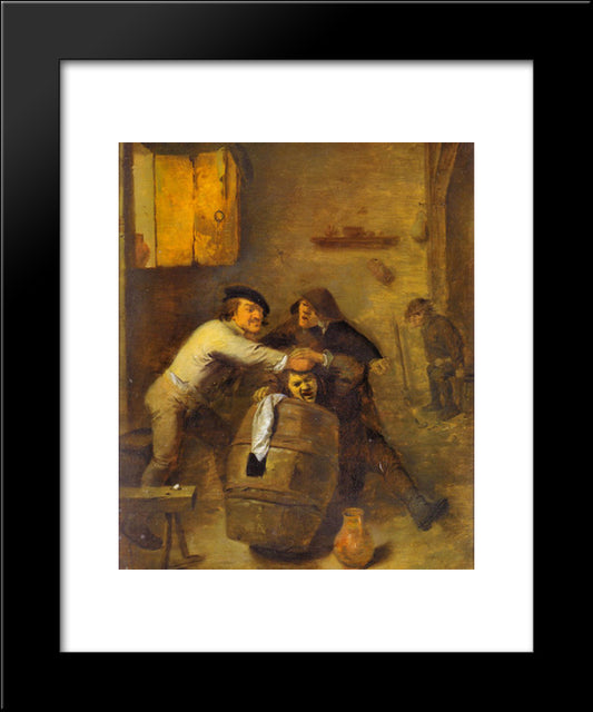 Peasants Quarrelling In An Interior 20x24 Black Modern Wood Framed Art Print Poster by Brouwer, Adriaen