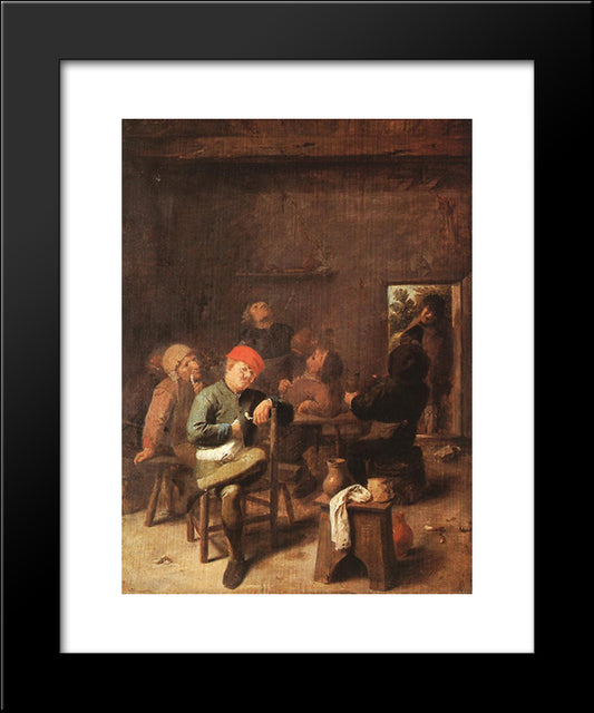 Peasants Smoking And Drinking 20x24 Black Modern Wood Framed Art Print Poster by Brouwer, Adriaen