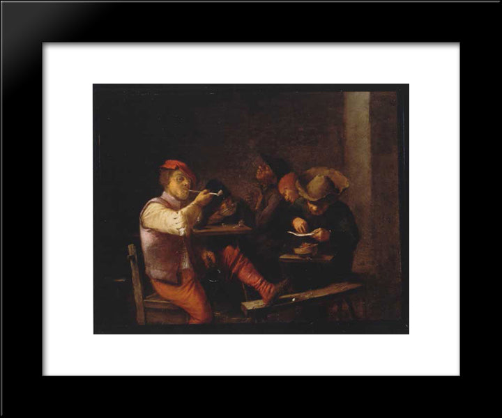 Smokers In An Inn 20x24 Black Modern Wood Framed Art Print Poster by Brouwer, Adriaen