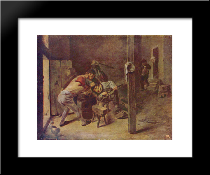 The Brawl 20x24 Black Modern Wood Framed Art Print Poster by Brouwer, Adriaen