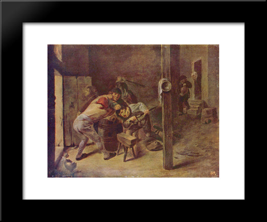 The Brawl 20x24 Black Modern Wood Framed Art Print Poster by Brouwer, Adriaen