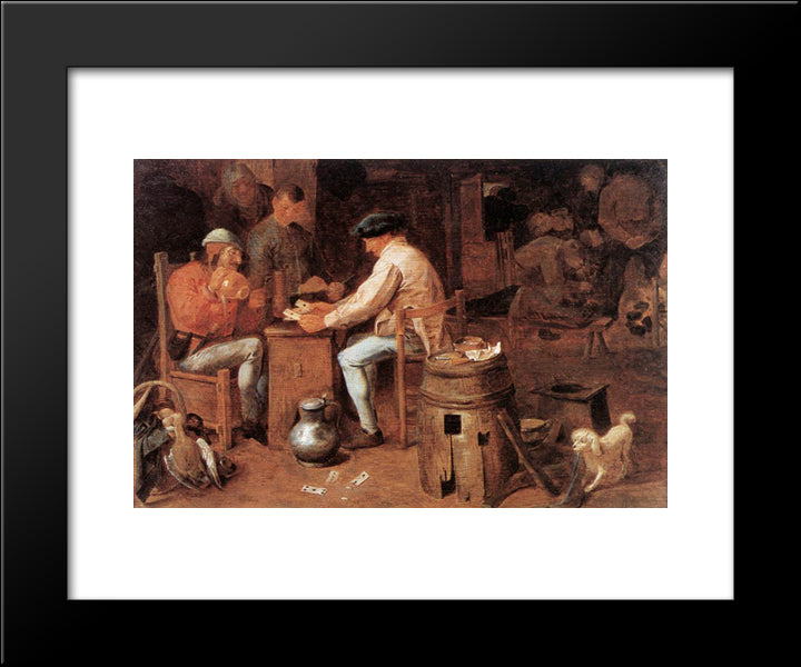 The Card Players 20x24 Black Modern Wood Framed Art Print Poster by Brouwer, Adriaen