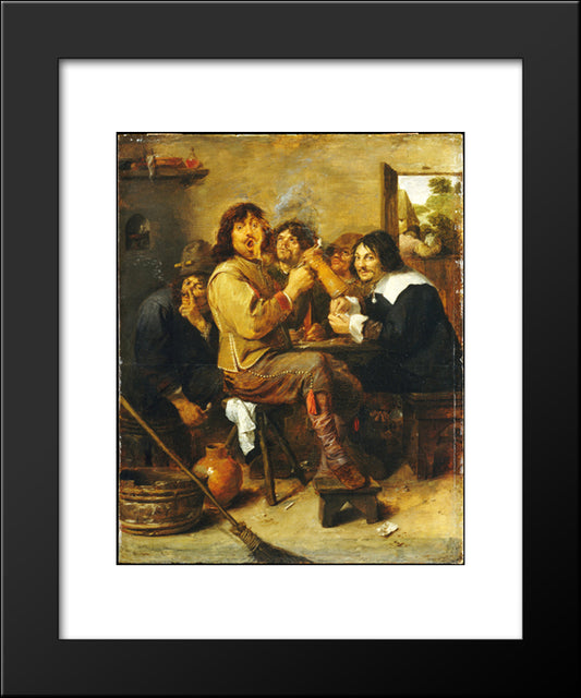 The Smokers 20x24 Black Modern Wood Framed Art Print Poster by Brouwer, Adriaen