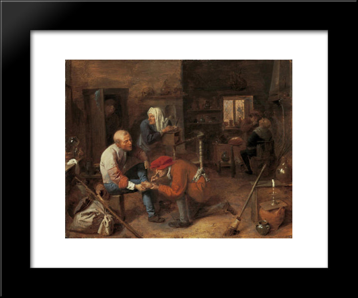 Village Barbershop 20x24 Black Modern Wood Framed Art Print Poster by Brouwer, Adriaen