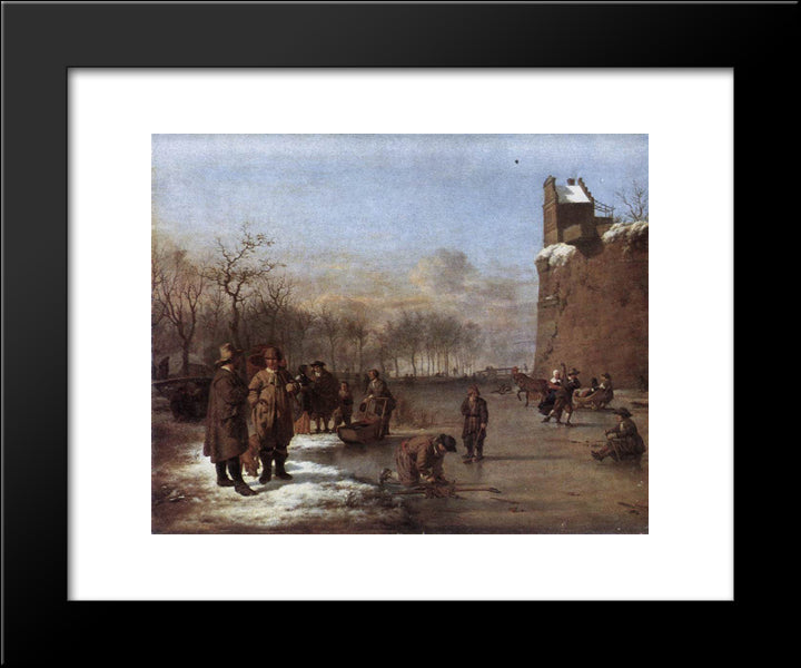 Amusement On The Ice 20x24 Black Modern Wood Framed Art Print Poster by Velde, Adriaen van de