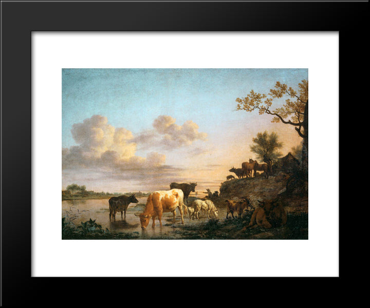 Animals By The River 20x24 Black Modern Wood Framed Art Print Poster by Velde, Adriaen van de