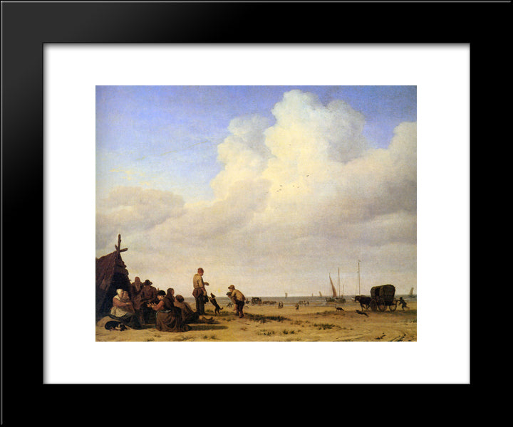 Beach Scene 20x24 Black Modern Wood Framed Art Print Poster by Velde, Adriaen van de