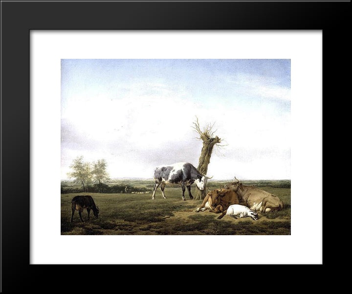 Cattle And Goats In A Meadow 20x24 Black Modern Wood Framed Art Print Poster by Velde, Adriaen van de