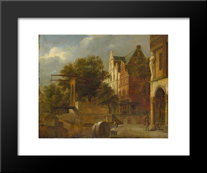 Cityscape With Drawbridge 20x24 Black Modern Wood Framed Art Print Poster by Velde, Adriaen van de