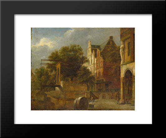 Cityscape With Drawbridge 20x24 Black Modern Wood Framed Art Print Poster by Velde, Adriaen van de