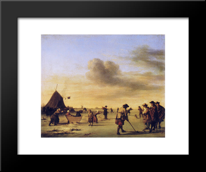 Golfers On The Ice Near Haarlem 20x24 Black Modern Wood Framed Art Print Poster by Velde, Adriaen van de