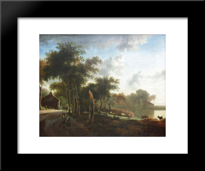 Landscape With Shepherds 20x24 Black Modern Wood Framed Art Print Poster by Velde, Adriaen van de