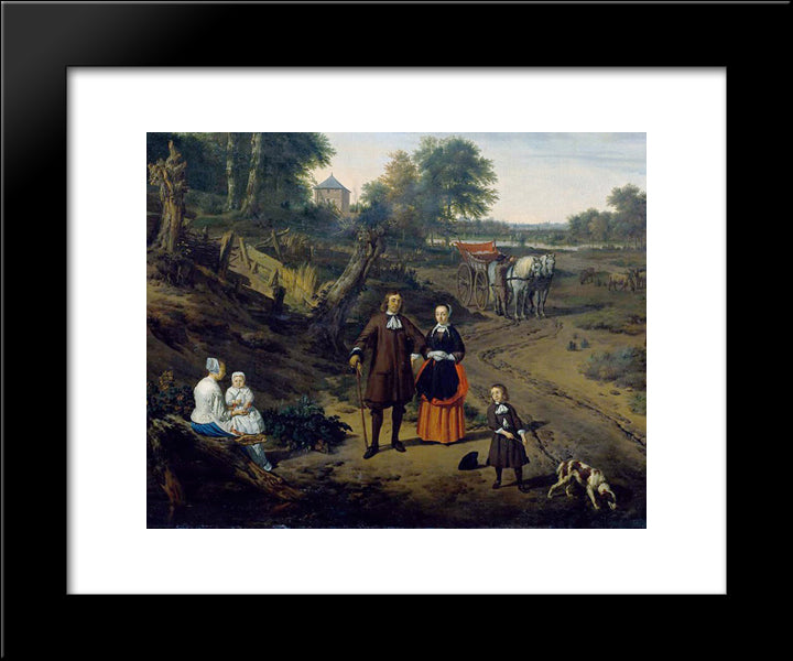 Portrait Of A Couple With Two Children And A Nursemaid In A Landscape (Detail) 20x24 Black Modern Wood Framed Art Print Poster by Velde, Adriaen van de