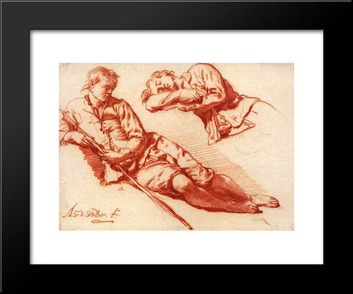 Reclining Herdsman 20x24 Black Modern Wood Framed Art Print Poster by Velde, Adriaen van de