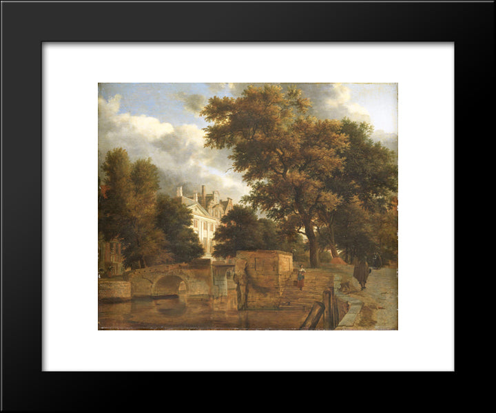 The Stone Bridge 20x24 Black Modern Wood Framed Art Print Poster by Velde, Adriaen van de