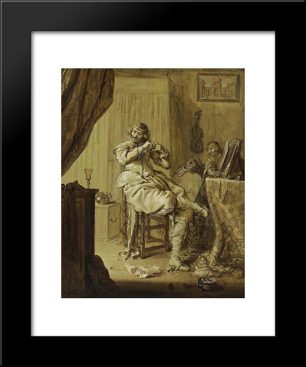 A Cavalier At His Dressing Table 20x24 Black Modern Wood Framed Art Print Poster by Venne, Adriaen van de