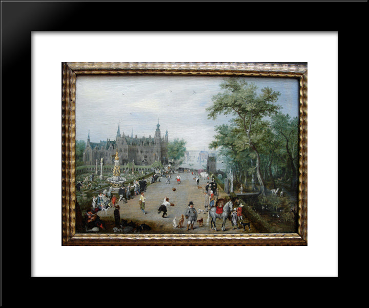 A Game Of Handball With Country Palace In Background 20x24 Black Modern Wood Framed Art Print Poster by Venne, Adriaen van de