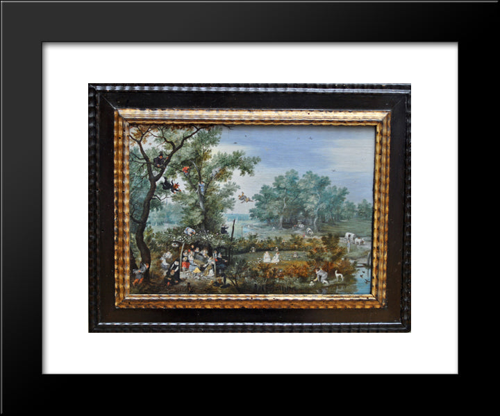 A Merry Company In An Arbor 20x24 Black Modern Wood Framed Art Print Poster by Venne, Adriaen van de