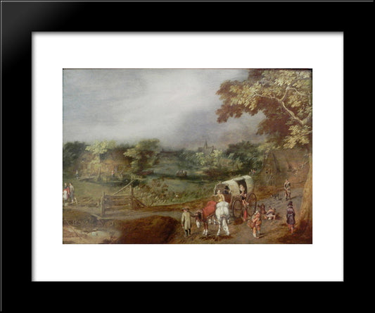 A Summer Village Landscape With Horse 20x24 Black Modern Wood Framed Art Print Poster by Venne, Adriaen van de