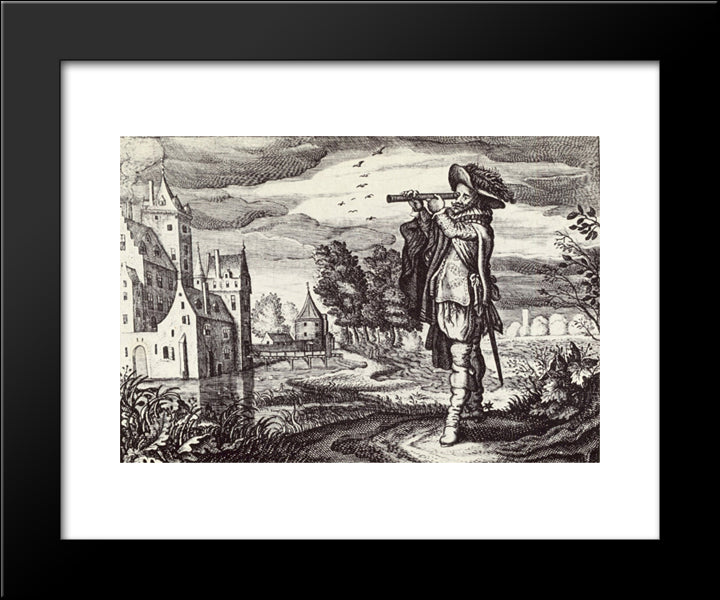 Early Depiction Of A Dutch Telescope 20x24 Black Modern Wood Framed Art Print Poster by Venne, Adriaen van de