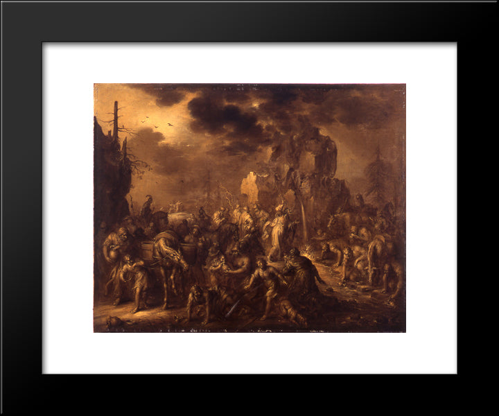 Moses Striking The Rock 20x24 Black Modern Wood Framed Art Print Poster by Venne, Adriaen van de