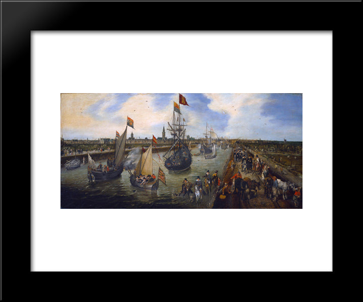 The Port Of Middelburg 20x24 Black Modern Wood Framed Art Print Poster by Venne, Adriaen van de