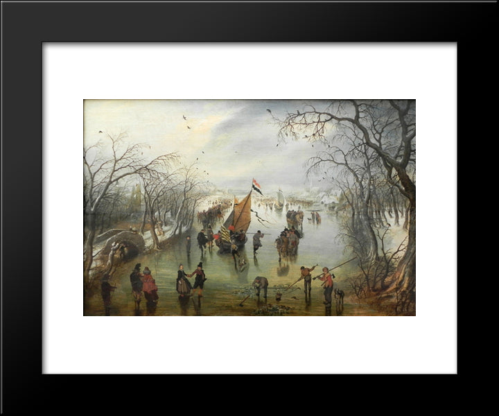 Winter Scene 20x24 Black Modern Wood Framed Art Print Poster by Venne, Adriaen van de