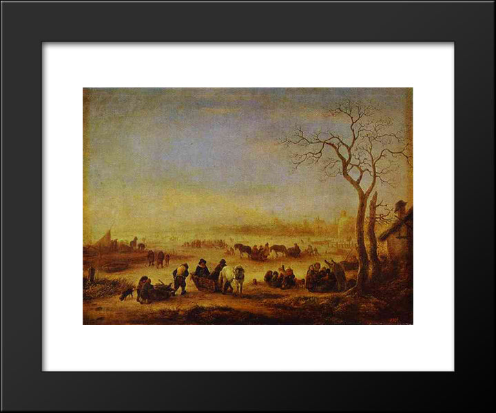 A Frozen Lake 20x24 Black Modern Wood Framed Art Print Poster by Ostade, Adriaen van