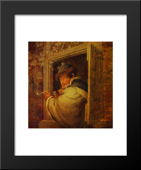 A Man In The Window 20x24 Black Modern Wood Framed Art Print Poster by Ostade, Adriaen van