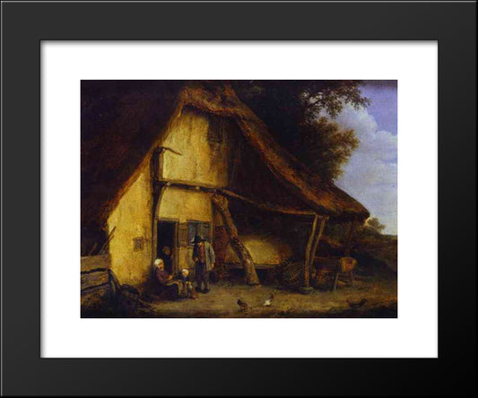 A Peasant Family Outside A Cottage 20x24 Black Modern Wood Framed Art Print Poster by Ostade, Adriaen van