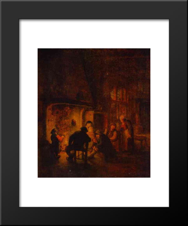 A Talk At Fireplace 20x24 Black Modern Wood Framed Art Print Poster by Ostade, Adriaen van