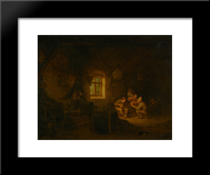 A Tavern Interior With Peasants Drinking Beneath A Window 20x24 Black Modern Wood Framed Art Print Poster by Ostade, Adriaen van