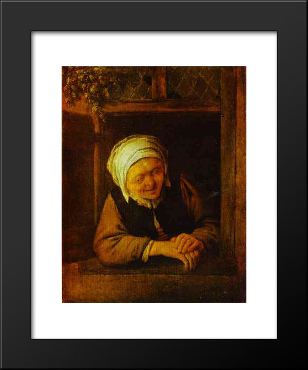 An Old Woman By Window 20x24 Black Modern Wood Framed Art Print Poster by Ostade, Adriaen van
