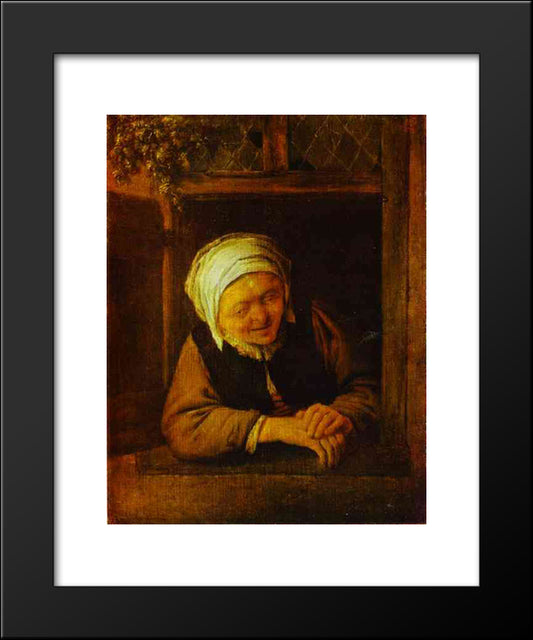 An Old Woman By Window 20x24 Black Modern Wood Framed Art Print Poster by Ostade, Adriaen van