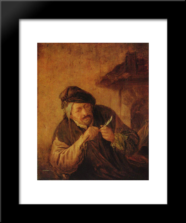 Cutting The Feather 20x24 Black Modern Wood Framed Art Print Poster by Ostade, Adriaen van